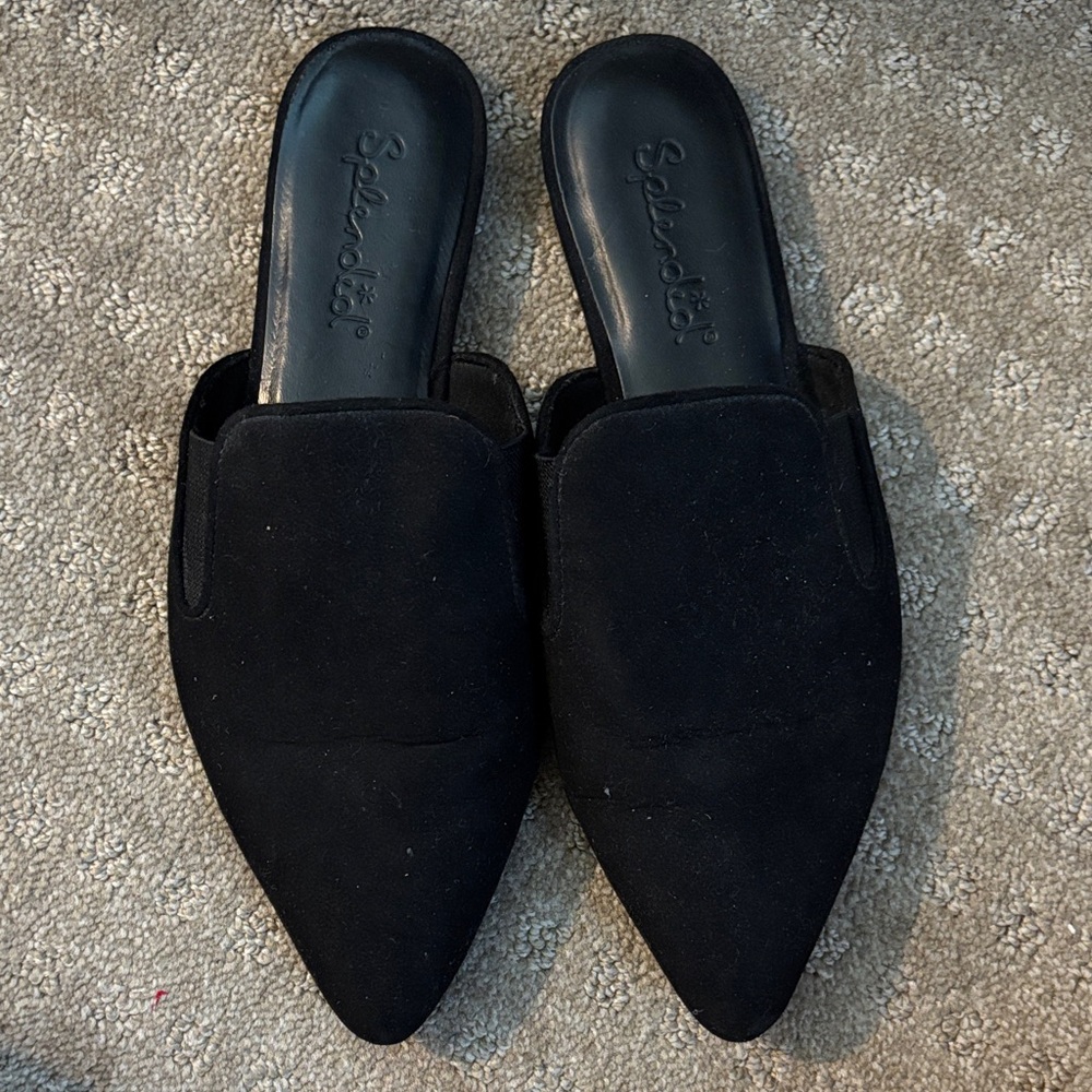 Splendid Black Pointed-Toe Suede Slip-On Mules